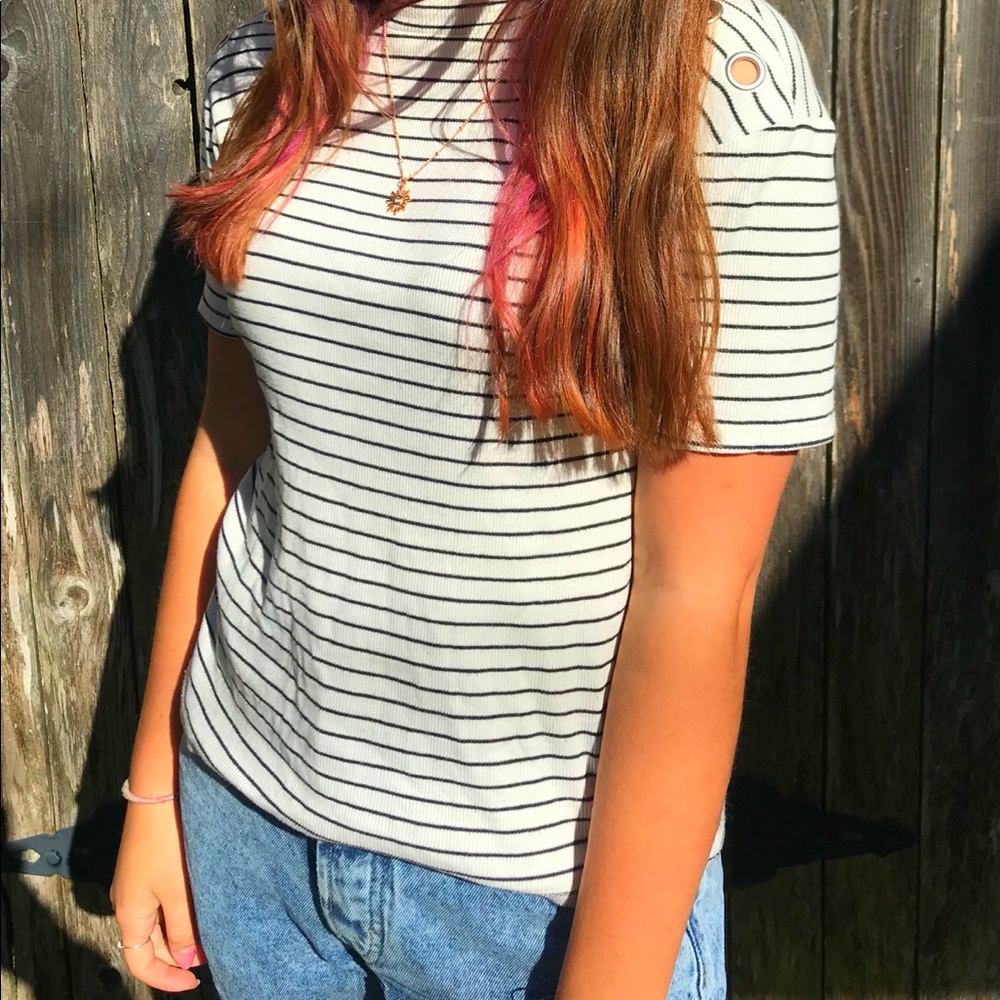 White tee shirt with black stripes